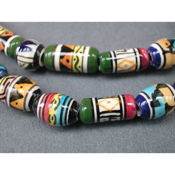 TWO Colorful Hand-Painted Ceramic Bead Necklace #1 IS 32" & #2 IS 26" - Picture 3 of 4